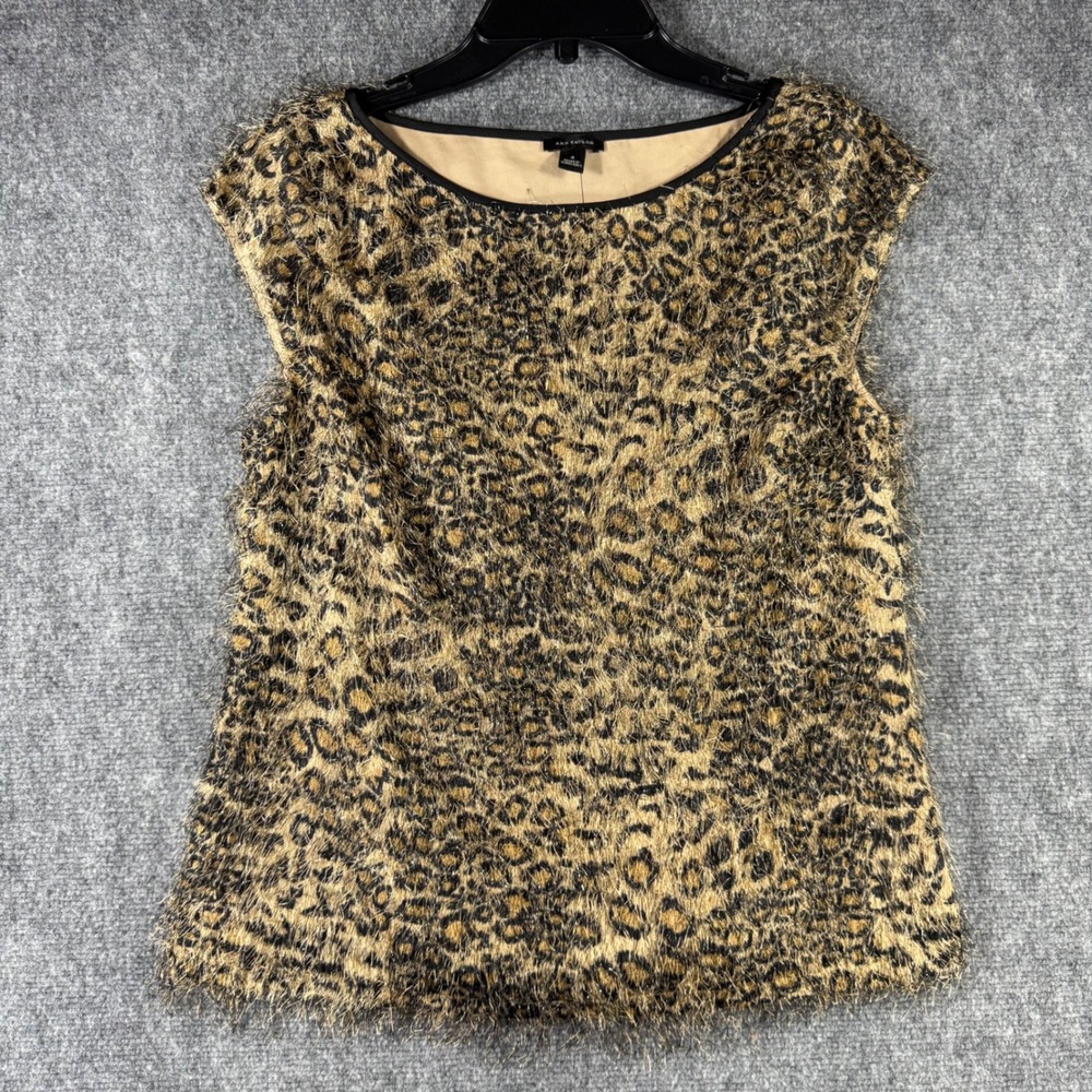 Ann Taylor Women's Sz 4 Leopard Eyelash Fringe Lined Pullover Blouse - So Soft!